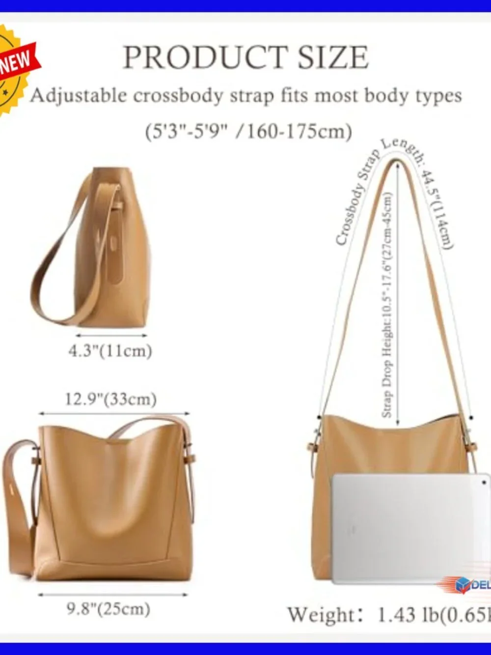 Genuine Leather Tote Bag with Adjustable Strap, Spacious Hobo Purse